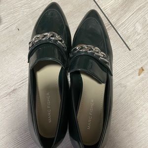 Marc Fisher Leker Chain Bit Heeled Black Loafer